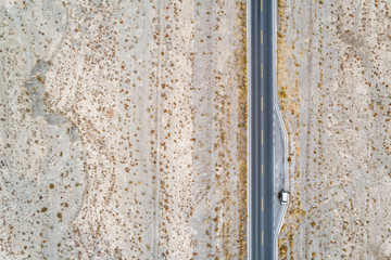 aerial view of a desert road in northwest of China