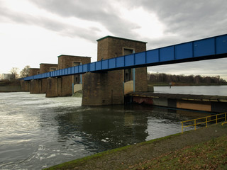 The last weir in the river Ruhr before its junction with the Rhine