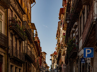 Fototapeta na wymiar Porto, Portugal. 15 November 2019. Imposing facades of townhouses in downtown.