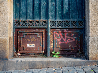 Porto, Portugal. 15 November 2019. Locked blue door.