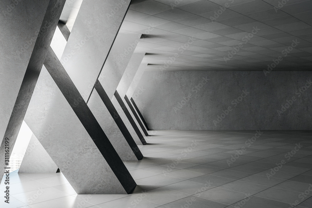 Poster minimalistic concrete interior with columns