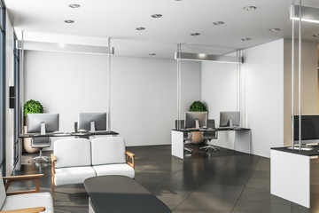 Modern coworking office in white classic interior