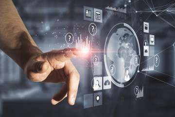 Hand touching global network interface.