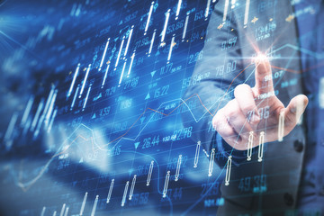 Businessman using creative candlestick forex grid