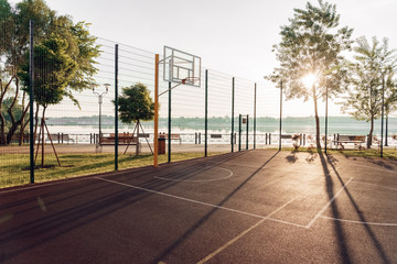 Basketball court outdoor no people in the morning