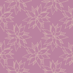Succulent hand drawn seamless pattern. Line elements on violet background. Good for fabric, textile, wrapping paper, wallpaper, kitchen and bedroom design, packaging, paper, print, etc.