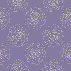 Succulent hand drawn seamless pattern. Line elements on violet background. Good for fabric, textile, wrapping paper, wallpaper, kitchen and bedroom design, packaging, paper, print, etc.