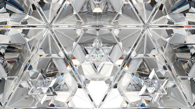kaleidoscope rotate of Gemstone diamond or shiny glass triangular texture. 3d render, 3d animation