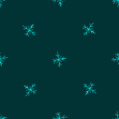 Fototapeta na wymiar Hand Drawn turqouise Snowflakes Christmas Seamless