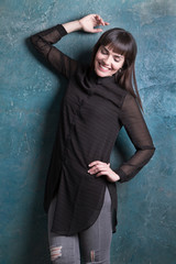 Fototapeta premium Full-length portrait young elegant woman. Fashion studio shot.