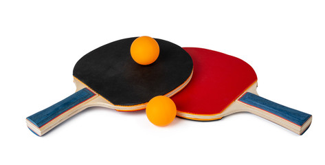 Two ping pong rackets isolated on white background