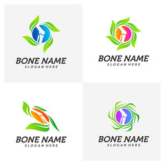 Set of Nature Bone logo design template. Concept Vector of human body health. Emblem symbol Icon.