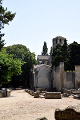 ancient roman necropolis Les Alyscamps in Arles, Provence, Southern France