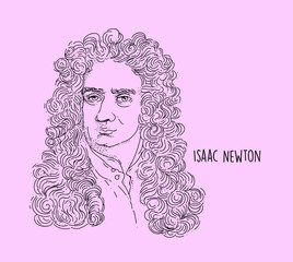 Isaac Newton Line Art Portrait Hand Drawing