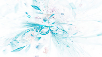 Abstract holiday background with blurred turquoise rays and sparkles. Fantastic light effect. Digital fractal art. 3d rendering.