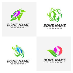 Set of Nature Bone logo design template. Concept Vector of human body health. Emblem symbol Icon.