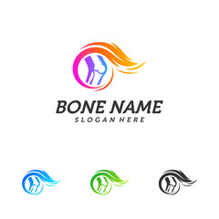Fire Bone logo design template. Concept Vector of human body health. Emblem symbol Icon.