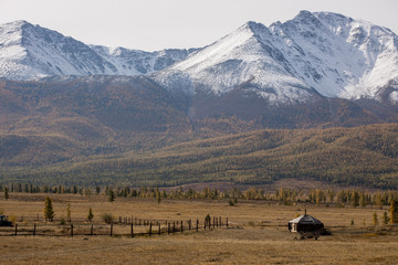 Authentic farm in the Altai mountains. Ethnography and life of Asia