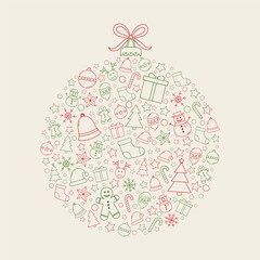 Beautiful Christmas ball made of festive decorations. Vector