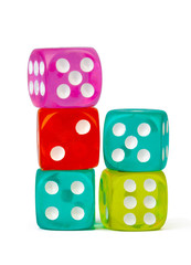 Stacked play dice isolated on white background