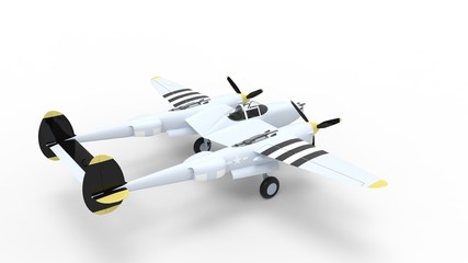3d rendering of a twin tail world war 2 fighter airplane isolated in studio