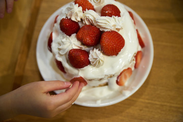 俯瞰・ケーキ・アップ・いちご