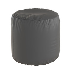 Round soft gray leather pouf on a white background. 3d rendering