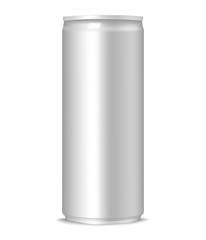 Drink aluminum can isolated on white background, realistic mockup. Blank beverage packaging, vector mock-up for design