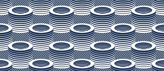3D tubes optical seamless pattern, vector repeat tiling background, op art theme textile or wrapping paper, website backdrop or wallpaper.
