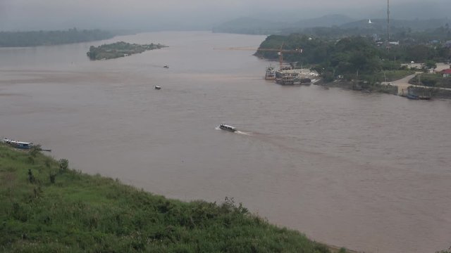 The Mekong river in the early morning, golden triangle. The border of Thailand, Myanmar and Laos 