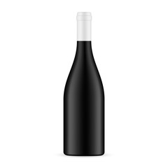 Black glass wine bottle mockup isolated on white background. Vector illustration