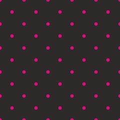 Seamless vector pattern with pink polka dots on black background