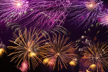 Photos on a long exposure. Pattern from the fireworks in the night sky.