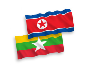 Naklejka premium Flags of North Korea and Myanmar on a white background