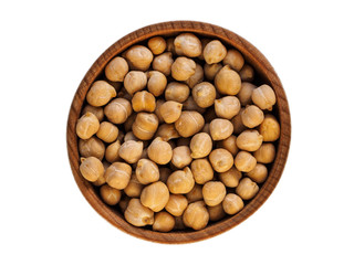 Chickpeas or Turkish peas in a wooden Cup on a white background