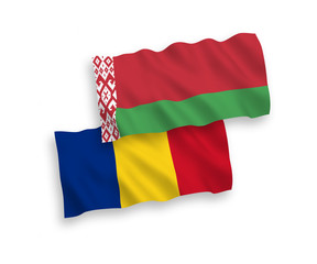 Flags of Romania and Belarus on a white background