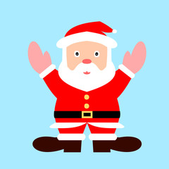 Santa Claus is standing and spreading his arms to experience the cold weather of winter, Cartoon and graphic design with the concept of Christmas on blue background