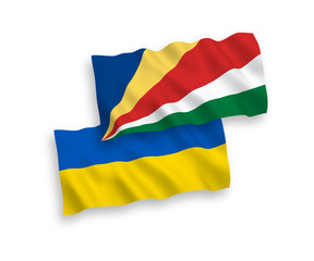 Flags of Seychelles and Ukraine on a white background