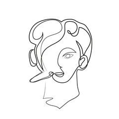 One continuous line drawing of woman customer support phone operator Simple line art drawing of call center operator