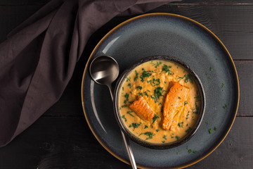 Salmon creame soupe in bowl