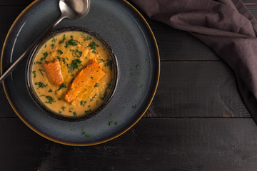 Salmon creame soupe in bowl