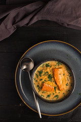 Salmon creame soupe in bowl