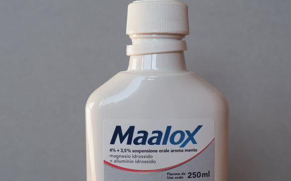 MILAN - DEC 2019: Maalox Antacid Bottle