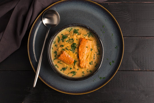 Salmon creame soupe in bowl