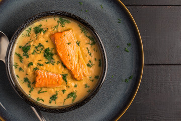 Salmon creame soupe in bowl