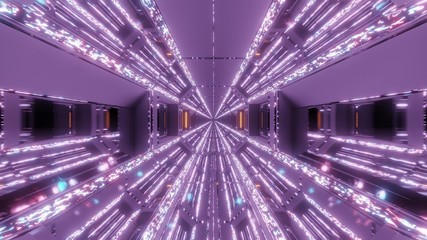 futuristic sci-fi hangar tunnel corridor with glitter glowing diamands christmas texture 3d rendering background wallpaper graphic