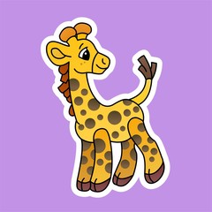Stickers of Long-Necked Giraffes Cartoon, Cute Funny Character with, Flat Design