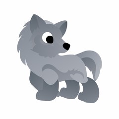 Illustration of Gray Wolf Cartoon, Cute Funny Character with, Flat Design
