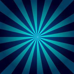 Blue rays poster. Dark-blue and light-blue abstract texture with sunburst, flare, beam. Retro art design. Glow bright pattern.