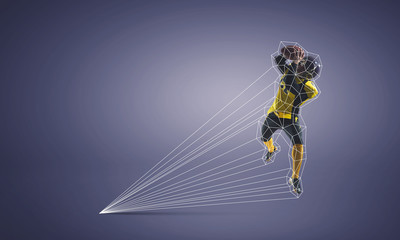 Rugby player with ball. Mixed media